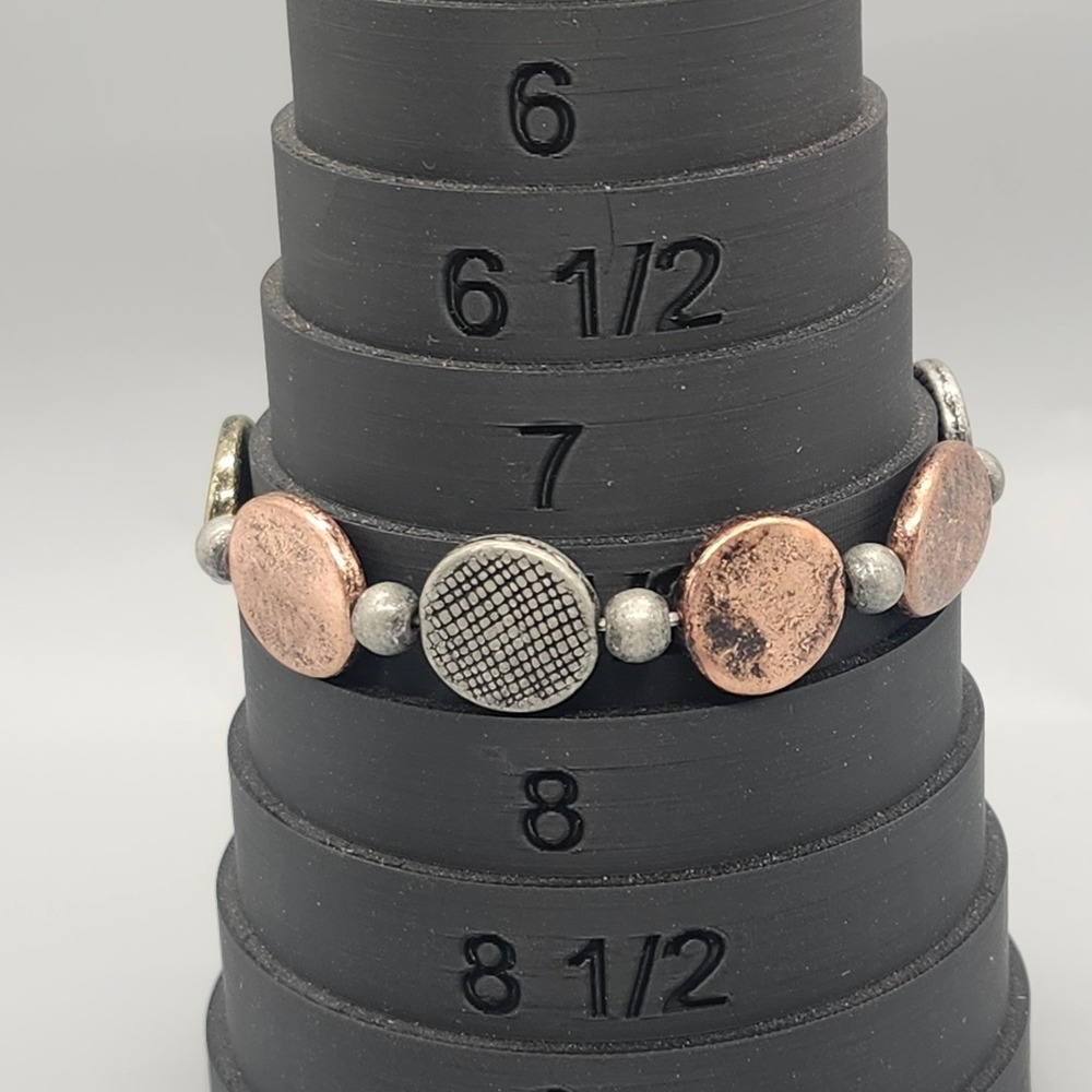 Multi-Tone Metallic Stretch Bracelet 7.5" Disc Bead Textured Fashion Jewelry